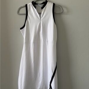Sleeveless White Dress with Black Trim - golf dress